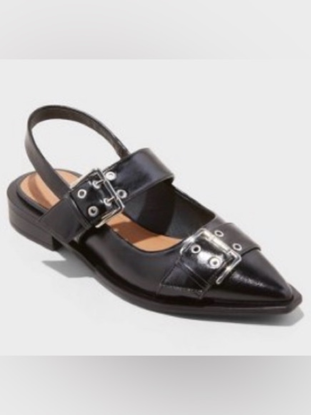 wild fable Black Pointed Slingback Flats with Buckle Detail